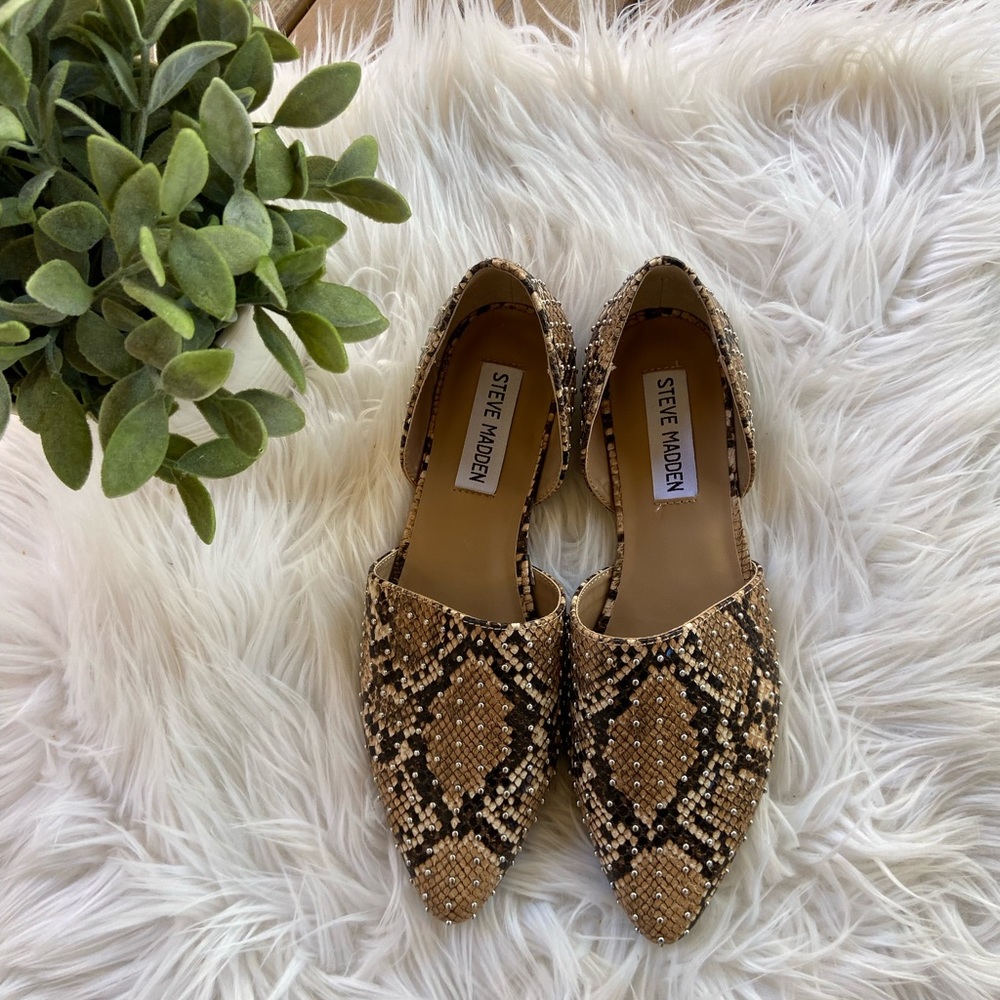 Steve Madden Talent D’orsay Flats Studded Snake Tan Multi Sz 6
